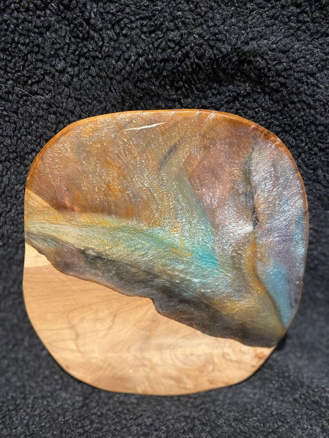 Teakhouten Borreplank Dirty Pour Groen Oranje Transparant Design