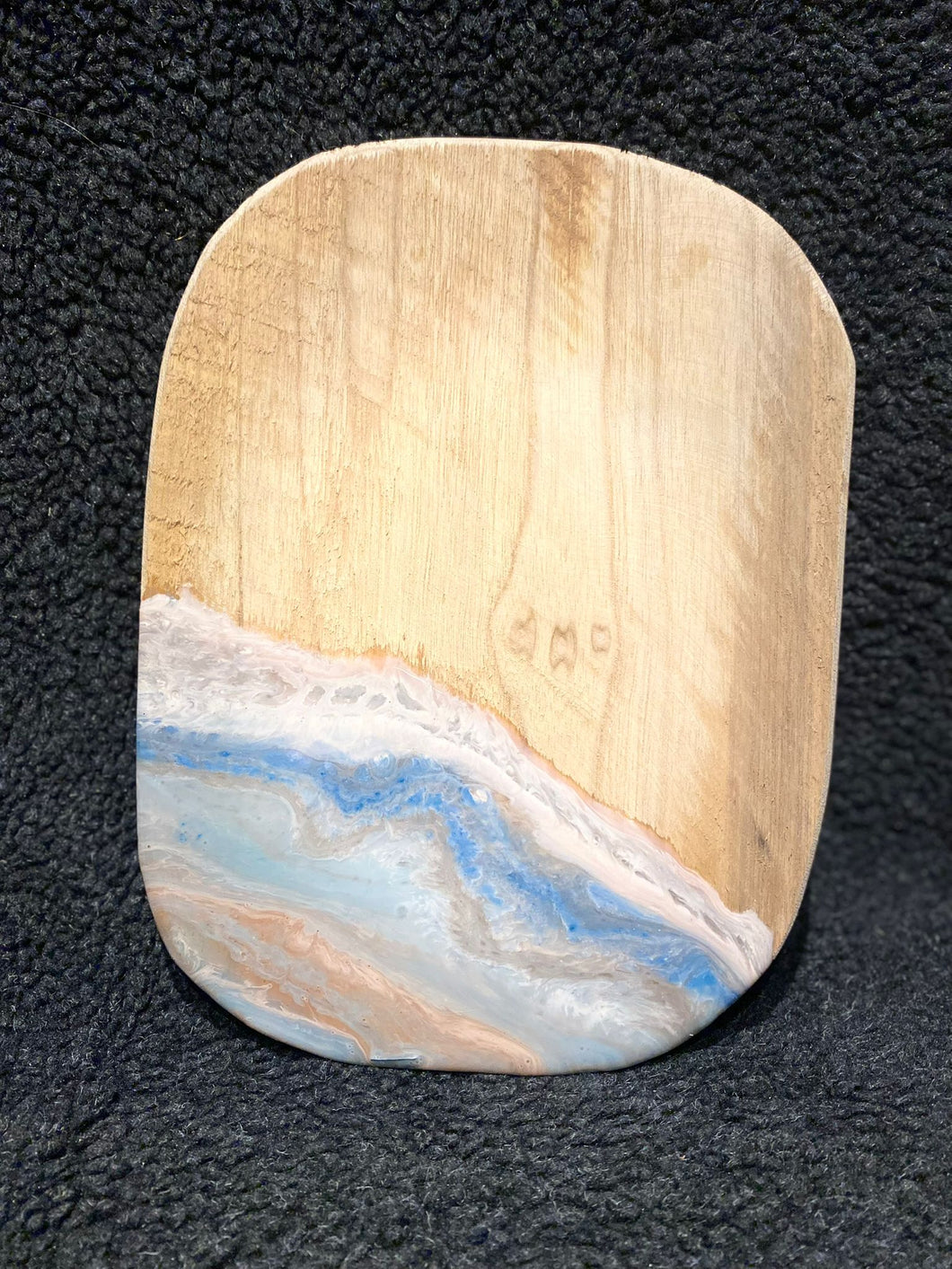 Teakhouten Borrelplank Dirty Pour Blauw Wit Lichtblauw Goud