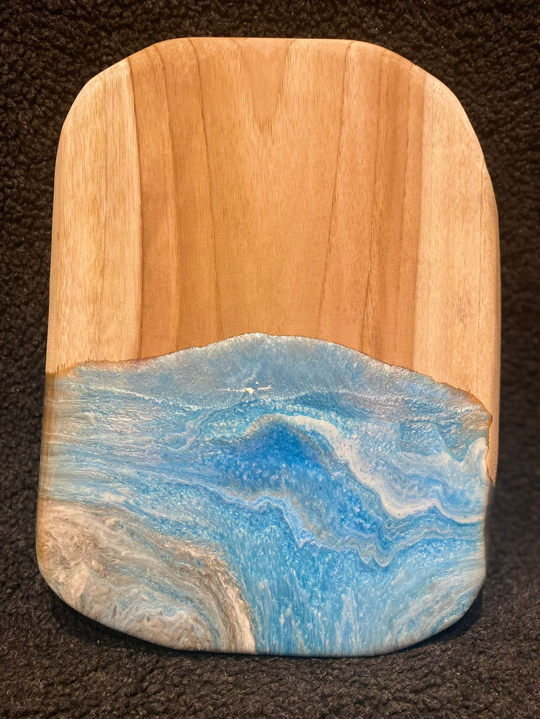 Grote Teakhouten Borrelplank - Dirty Pour Blauw Wit